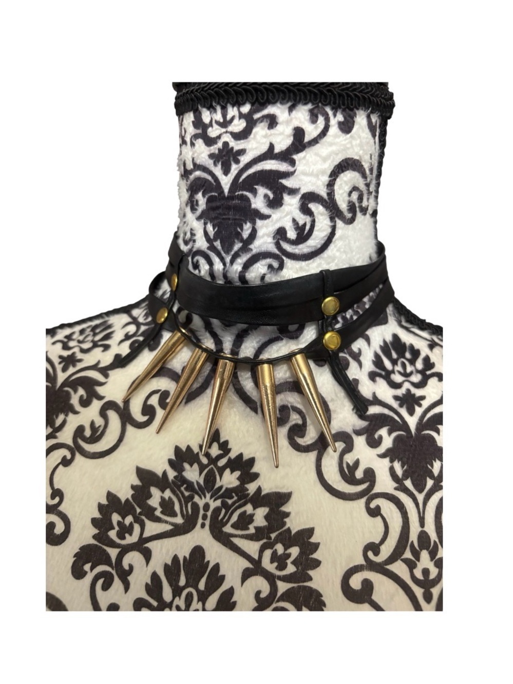 Black Faux Leather Spike Choker Necklace